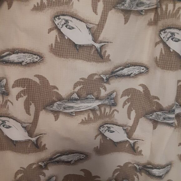 Columbia Sportswear Shirt Mens Large Beige Fish Print Short Sleeve Button Hiking - Picture 6 of 8